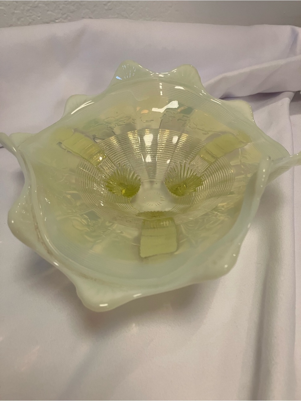 Antique Northwood Opalescent Yellow Glass Decorative Bowl